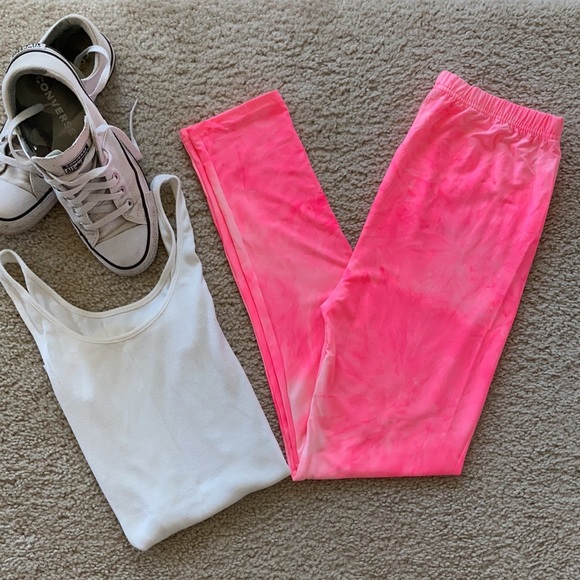 Neon Pink Tie Dye Leggings - Picture 7 of 7